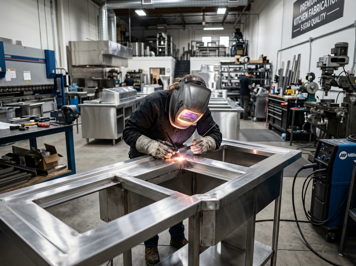 Skilled professional fabricating premium stainless-steel commercial kitchen equipment